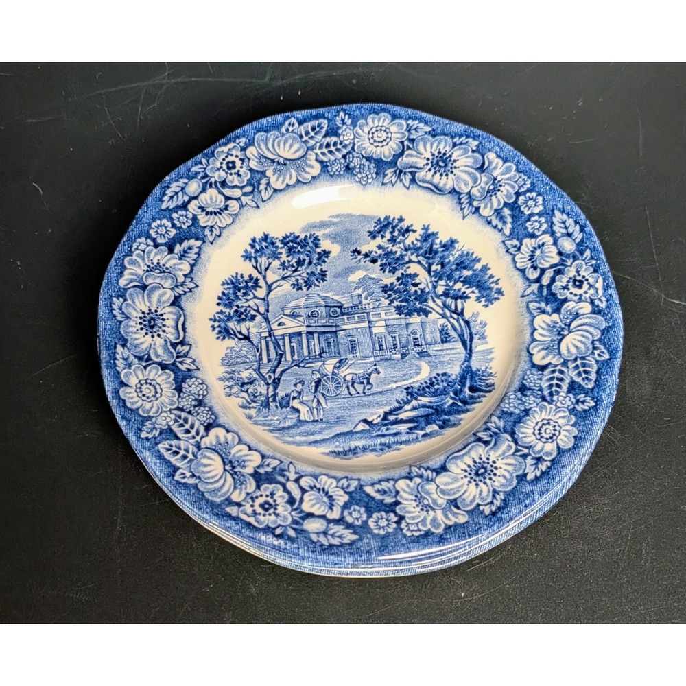 Set of 3 Liberty Blue "Monticello" Staffordshire Bread and Butter Plates